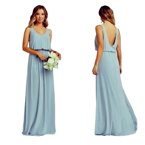 Show Me Your Mumu Kendall Sz S NEW Steel Blue SL24 Bridesmaid Lined Maxi Dress - Picture 1 of 9